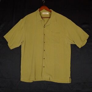 Tommy Bahama Silk Camp Shirt Men XL Green Textured Short Sleeve Casual 100% Silk